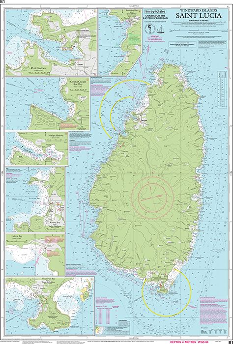 Carte marine B1 - Sainte-Lucie | Imray - 1:75 000 carte marine Imray