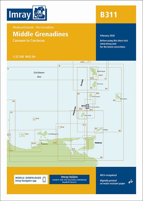 Carte marine B311 - Grenadines centrales, de Canouan à Carriacou | Imray - 1:32 500 carte marine Imray