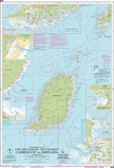 Carte marine B32 - De Carriacou à la Grenade | Imray - 1:90 000 carte marine Imray