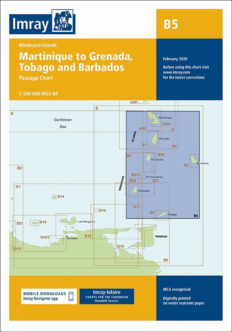 Carte marine B5 - De la Martinique à Tobago et la Barbade | Imray - 1:500 000 carte marine Imray