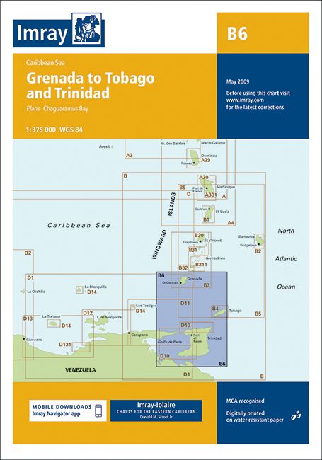 Carte marine B6 - De la Grenade à Tobago et Trinidad | Imray - 1:375 000 carte marine Imray