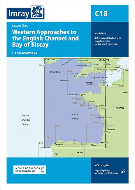 Carte marine C18 - Western Approaches to English Channel & Bay of Biscay 1/1M | Imray carte marine Imray 
