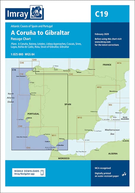 Carte marine C19 - A Coruna to Gibraltar 1/825 | Imray carte marine Imray 