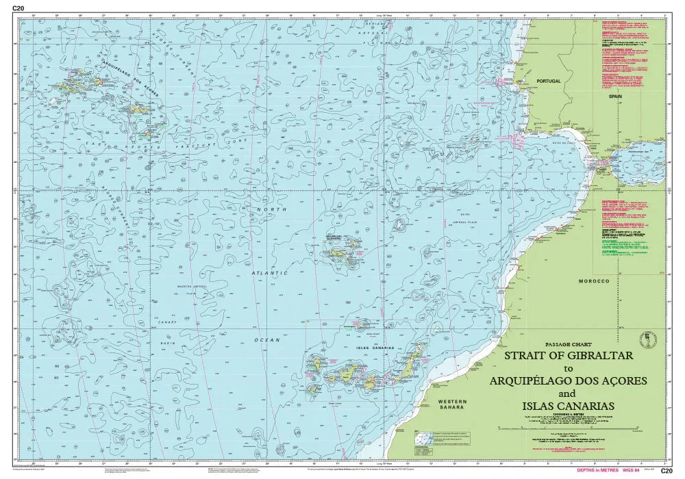 Carte marine C20 - Strait of Gibraltar, Azores and Canary Islands 1/2.5M | Imray carte marine Imray 