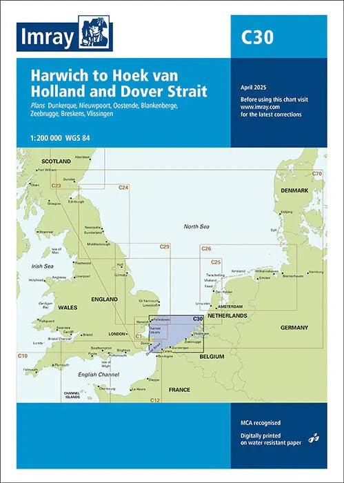 Carte marine C30 - Harwich to Hoek van Holland and Dover Strait 1/200 | Imray carte marine Imray 