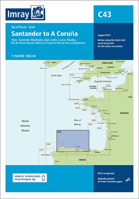 Carte marine C43 - De Santander à La Corogne (A Coruña) | Imray - 1:350 000 carte marine Imray