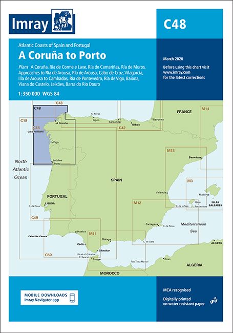 Carte marine C48 - De La Corogne (A Coruña) à Porto | Imray - 1:350 000 carte marine Imray