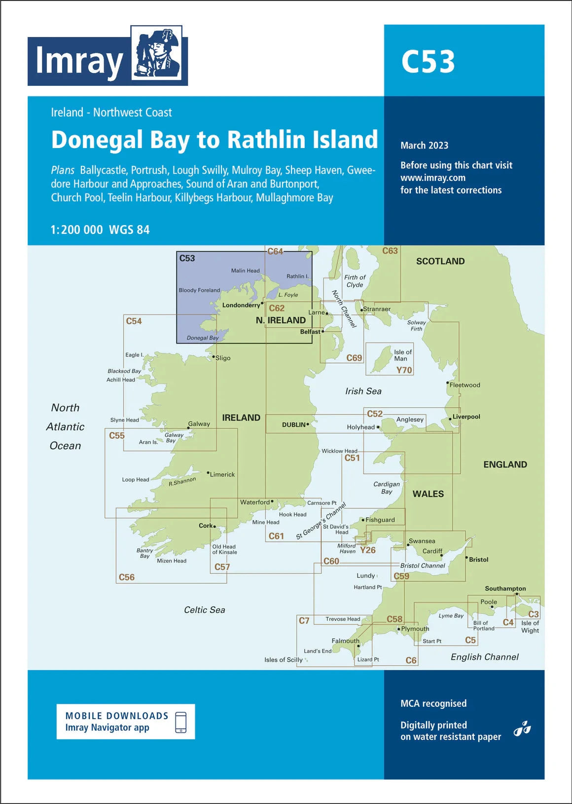 Carte marine C53 - De la baie de Donegal à l’île de Rathlin | Imray - 1:200 000 carte marine Imray 