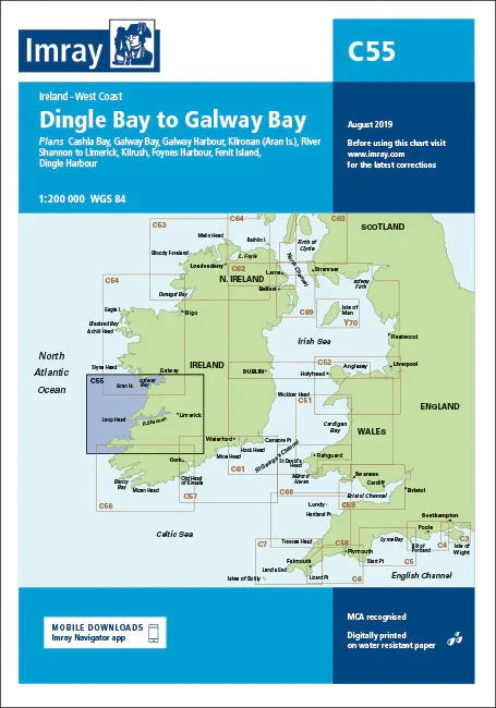 Carte marine C55 - De la baie de Dingle à la baie de Galway | Imray - 1:200 000 carte marine Imray 