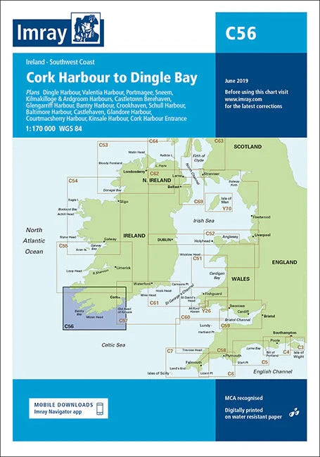 Carte marine C56 - Du port de Cork à la baie de Dingle | Imray - 1:170 000 carte marine Imray 