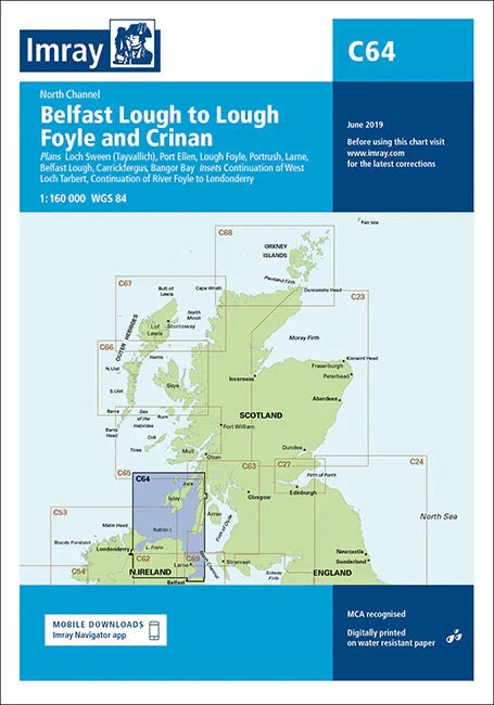 Carte marine C64 - Canal du Nord (Irlande, Ecosse) | Imray - 1:160 000 carte marine Imray 