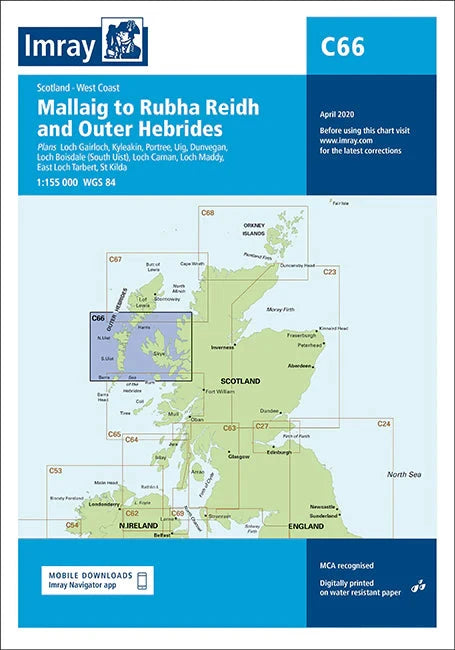 Carte marine C66 – De Mallaig à Rudha Reidh & Hébrides extérieures | Imray - 1:155 000 carte marine Imray 