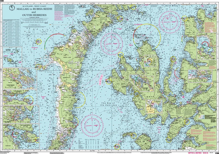 Carte marine C66 – De Mallaig à Rudha Reidh & Hébrides extérieures | Imray - 1:155 000 carte marine Imray 
