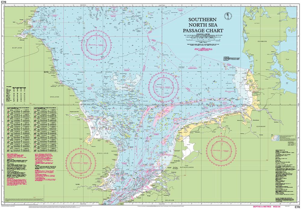 Carte marine C70 - Sud de la mer du Nord, carte de passage | Imray - 1:900 000 carte marine Imray