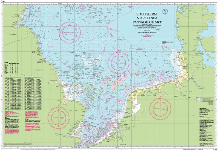 Carte marine C70 - Sud de la mer du Nord, carte de passage | Imray - 1:900 000 carte marine Imray