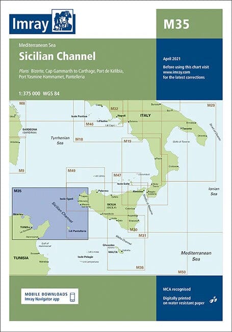 Carte marine Canal de Sicile Imray M35 - Sicile & Tunisie (1:375 000) carte marine Imray 