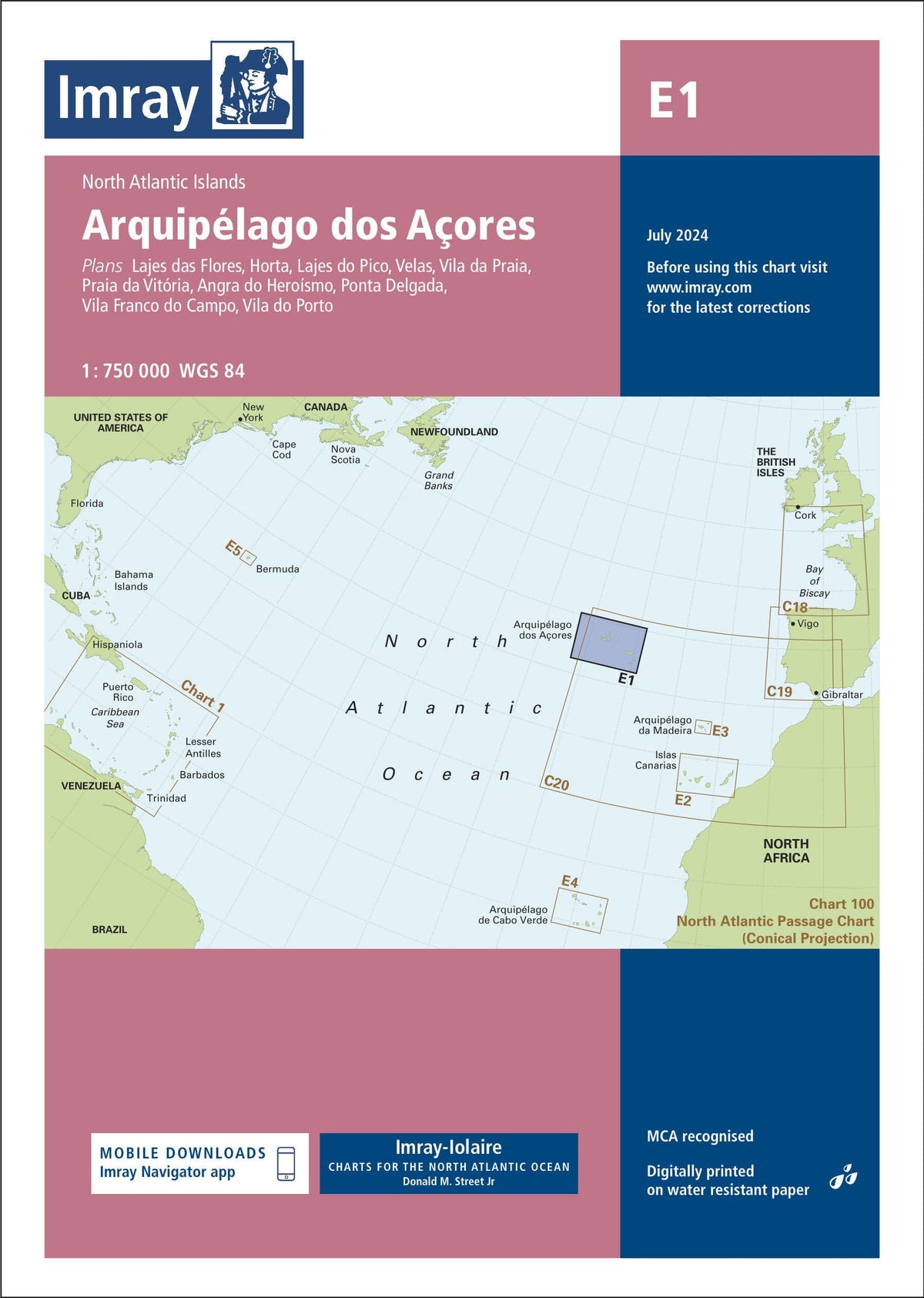 Carte marine E1 - Archipel des Açores | Imray - 1:750 000 carte marine Imray