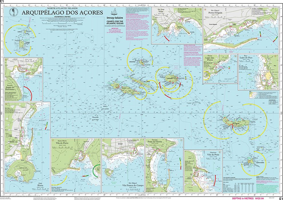 Carte marine E1 - Archipel des Açores | Imray - 1:750 000 carte marine Imray