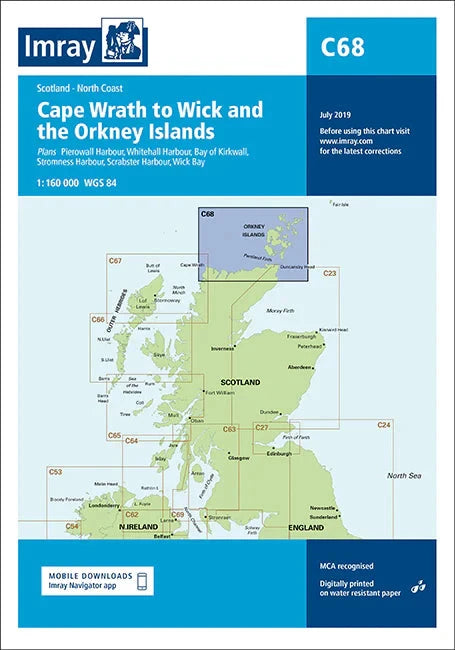 Carte marine Écosse Imray C68 - Cap Wrath à Wick & Orcades (1:160 000) carte marine Imray Default Title