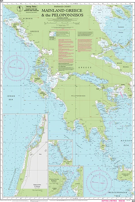 Carte marine G1 - Grèce continentale et Péloponnèse 1:729 000 | Imray carte marine Imray 