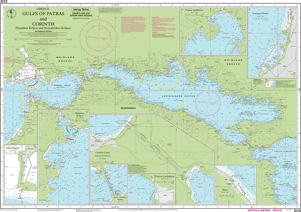 Carte marine G13 - Golfe de Patras & golfe de Corinthe 1/220 | Imray carte marine Imray 