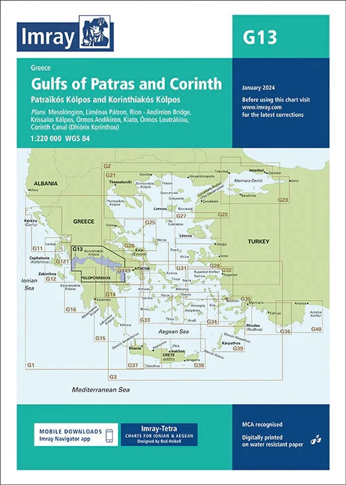 Carte marine G13 - Golfe de Patras & golfe de Corinthe 1/220 | Imray carte marine Imray 
