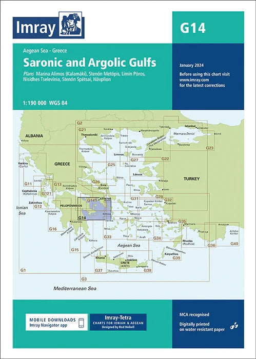 Carte marine G14 - Golfe Saronique & golfe Argolique 1/190 | Imray carte marine Imray 