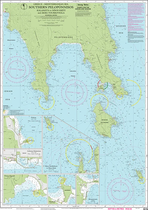 Carte marine G15 - Sud du Péloponnèse 1/190 | Imray carte marine Imray 