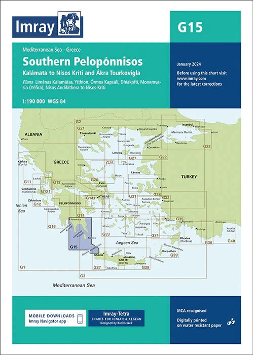 Carte marine G15 - Sud du Péloponnèse 1/190 | Imray carte marine Imray 