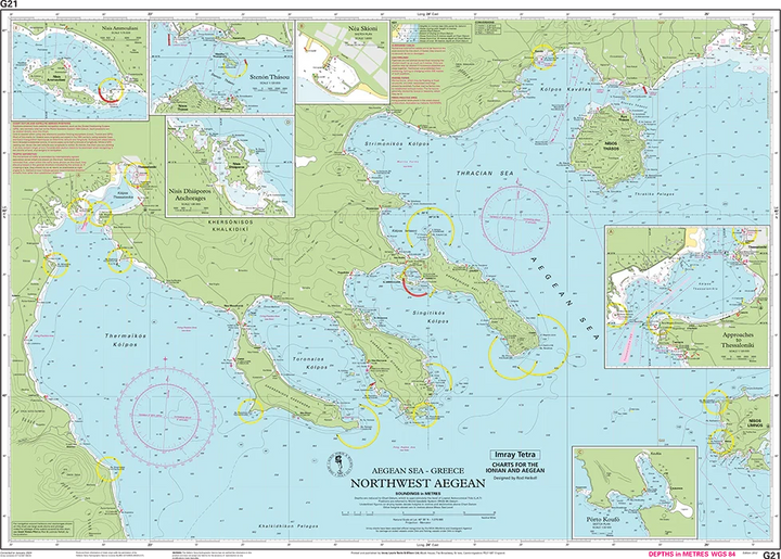 Carte marine G21 - Nord-ouest de la mer Égée 1/275 | Imray carte marine Imray 