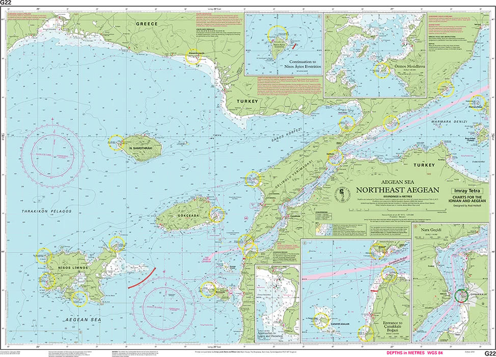 Carte marine G22 - Nord-est de la mer Égée 1/275 | Imray carte marine Imray 