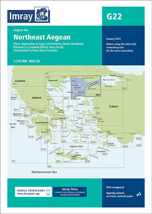 Carte marine G22 - Nord-est de la mer Égée 1/275 | Imray carte marine Imray 