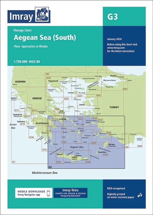 Carte marine G3 - Mer Égée Sud | Imray carte marine Imray 