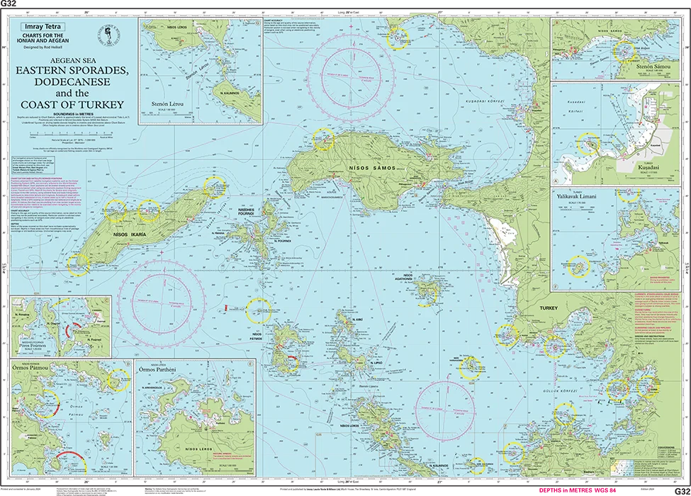 Carte marine G32 - Sporades orientales, Dodécanèse & côte turque 1/200 | Imray carte marine Imray 