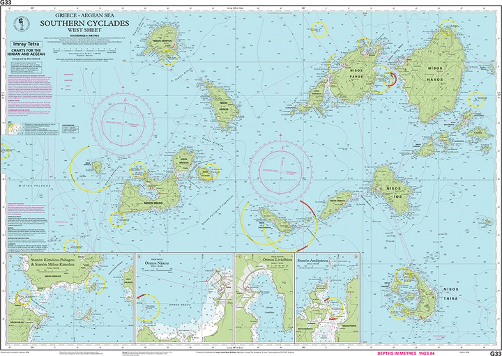 Carte marine G33 - Cyclades méridionales (feuille ouest) 1/190 | Imray carte marine Imray 