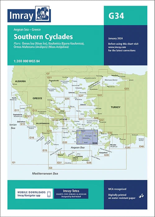 Carte marine G34 - Cyclades méridionales (feuille est) 1/200 | Imray carte marine Imray 