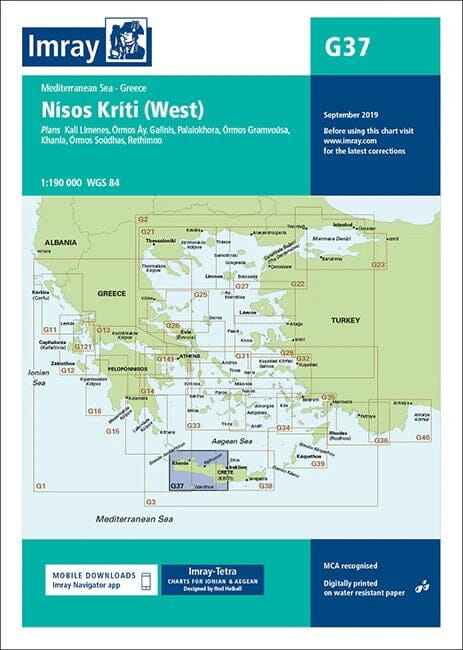 Carte marine G37 - Crète occidentale (Nísos Kríti Ouest) | Imray - 1:190 000 carte marine Imray 