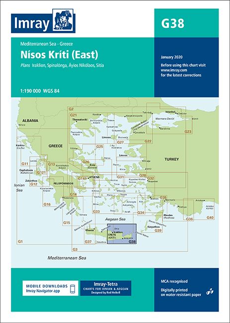 Carte marine G38 - Crète orientale (Nísos Kríti Est) | Imray - 1:190 000 carte marine Imray