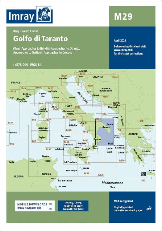 Carte marine Golfe de Tarente Imray M9 - Italie (1:375 000) carte marine Imray 