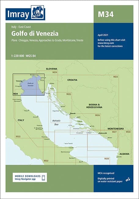 Carte marine Golfe de Venise Imray M34 - Adriatique Italie (1:220 000) carte marine Imray 