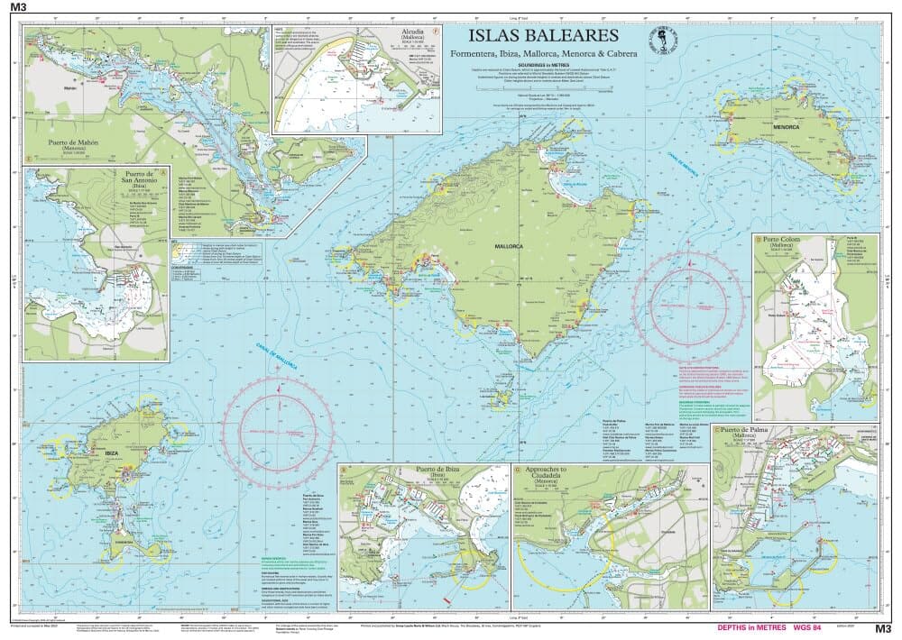 Carte marine Îles Baléares Imray M3 - Ibiza, Majorque, Minorque, Formentera (1:750 000) carte marine Imray 