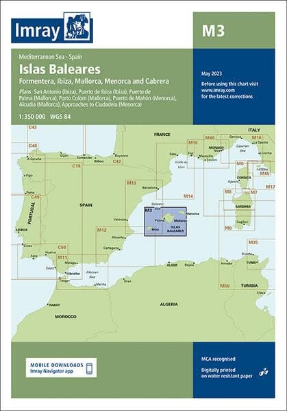 Carte marine Îles Baléares Imray M3 - Ibiza, Majorque, Minorque, Formentera (1:750 000) carte marine Imray 