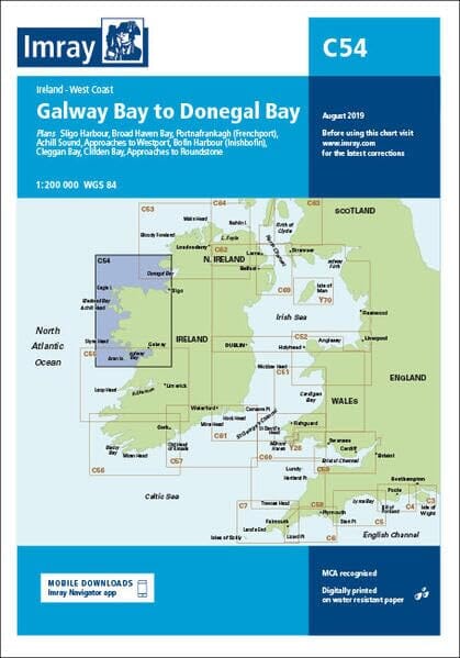 Carte marine Irlande Imray C54 - Baie de Galway à baie de Donegal (1:200 000) carte marine Imray 