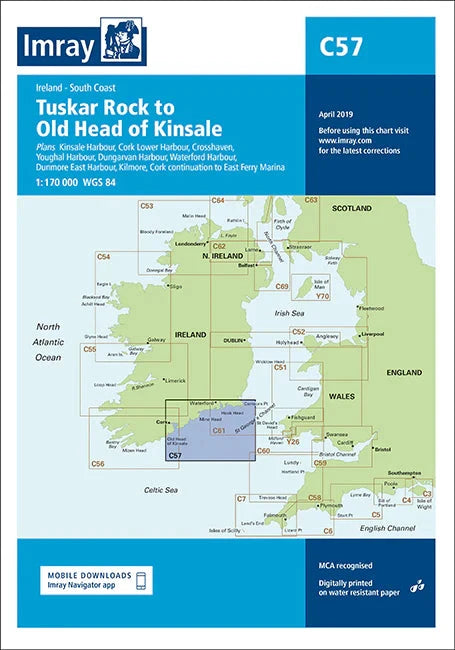 Carte marine Irlande Imray C57 - De Tuskar Rock à Old Head of Kinsale (1:170 000) carte marine Imray 