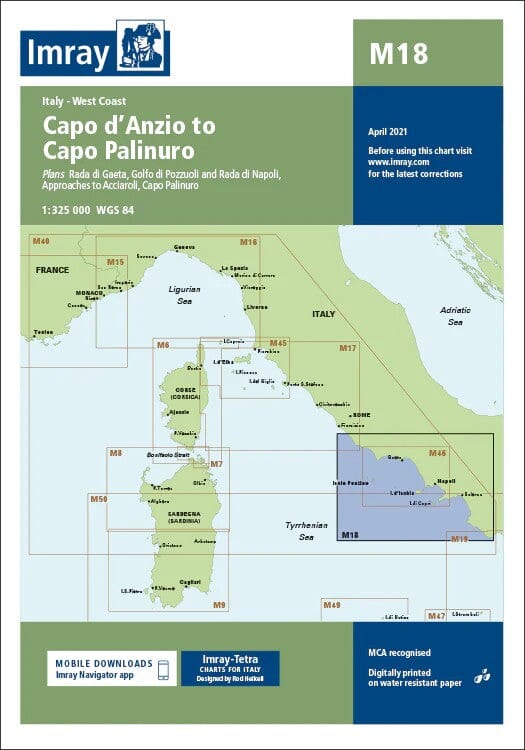 Carte marine Italie Imray M18 - Capo d’Anzio à Capo Palinuro (1:325 000) carte marine Imray 
