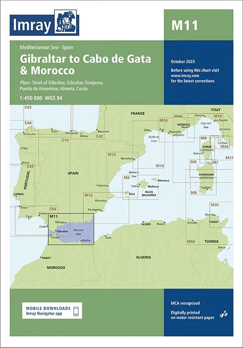 Carte marine M11 - Gibraltar to Cabo de Gata and Morocco 1/450 | Imray carte marine Imray 