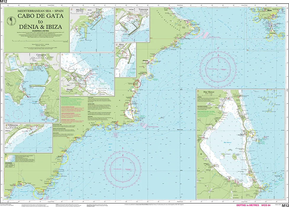 Carte marine M12 - Cabo de Gata to Denia and Ibiza 1/450 | Imray carte marine Imray 