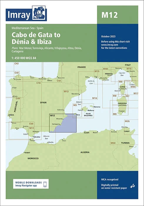 Carte marine M12 - Cabo de Gata to Denia and Ibiza 1/450 | Imray carte marine Imray Default Title
