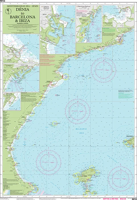 Carte marine M13 - Dénia to Barcelona and Ibiza 1/440 | Imray carte marine Imray 