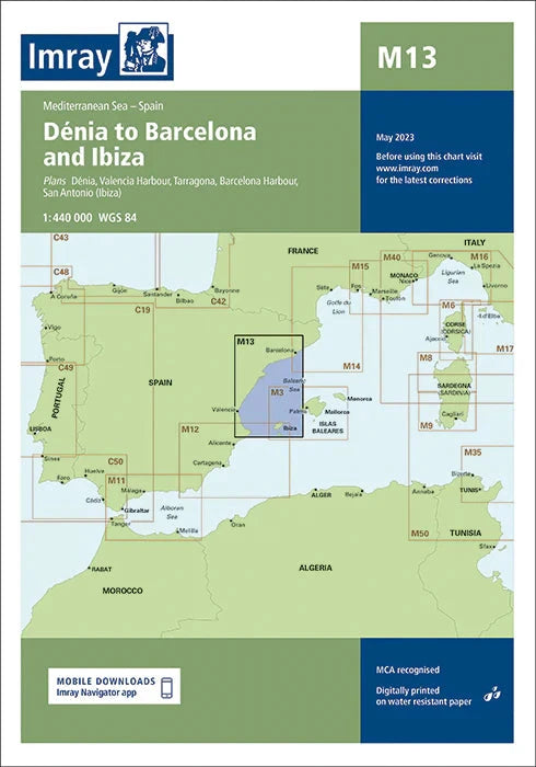 Carte marine M13 - Dénia to Barcelona and Ibiza 1/440 | Imray carte marine Imray 